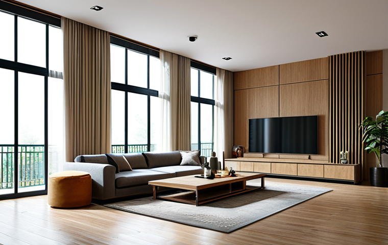 **
A modern Vietnamese home interior, bathed in natural sunlight, with large windows and light-colored curtains. Visible are smart LED lights, softly illuminating the space. The scene is safe for work, appropriate content, and family-friendly. Focus on perfect anatomy and natural proportions. The image depicts a professional, modest, and comfortable living space. Fully clothed individuals are enjoying the ambiance. High quality, professional photography style.
**