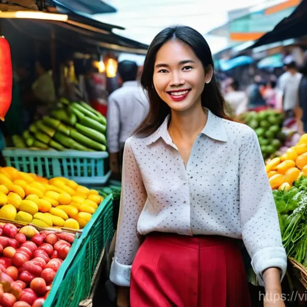 친환경 소비 습관 만들기 - **Prompt:** A vibrant, realistic photograph of a Vietnamese woman in her late 20s, modestly dressed ...