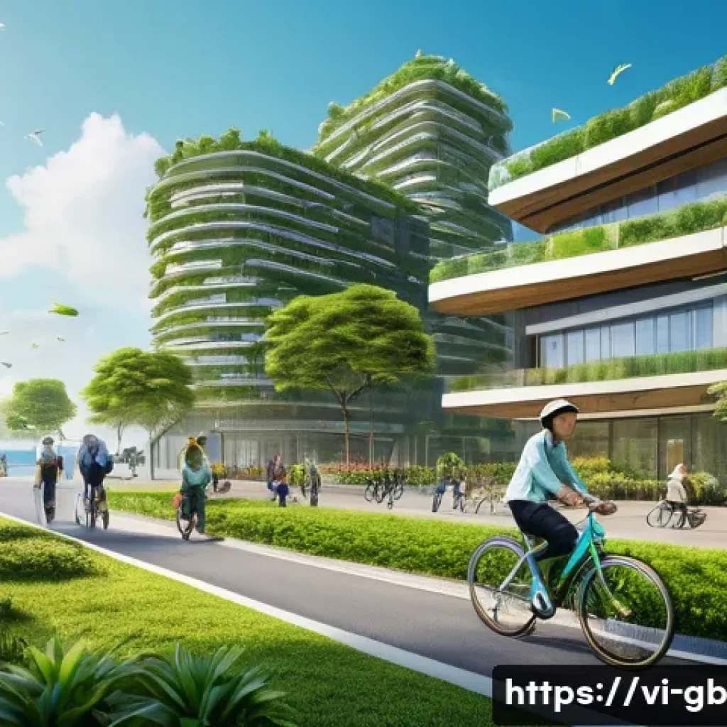 탄소중립을 위한 글로벌 협력의 필요성 - **Prompt:** A vibrant, futuristic depiction of a Vietnamese coastal city embracing a "Net Zero by 20...