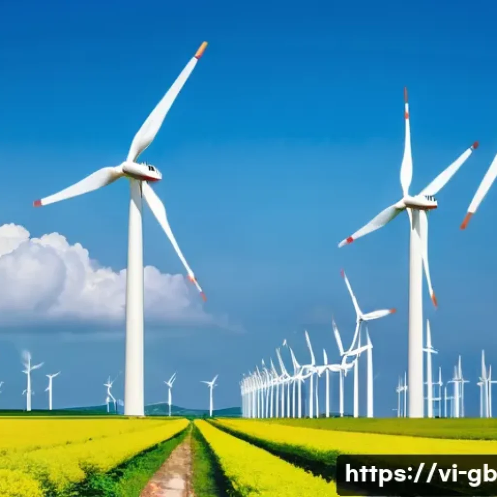 탄소중립을 위한 기후 변화 대응 전략 - A vibrant coastal wind farm in Bình Thuận, Vietnam, featuring rows of modern white wind turbines spi...
