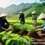Home 22 탄소중립을 위한 협동조합의 필요성 - A vibrant rural Vietnamese cooperative scene showing community members collaboratively planting nati...