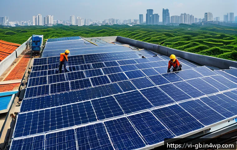 탄소중립을 위한 글로벌 기대와 요구 - A vibrant rooftop solar panel installation on a modern Vietnamese urban building under bright sunlig...