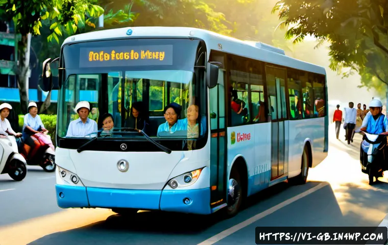 Home 17 탄소중립을 위한 대중교통 이용의 장점 - Photorealistic morning scene in Ho Chi Minh City, a diverse group of Vietnamese commuters including ...