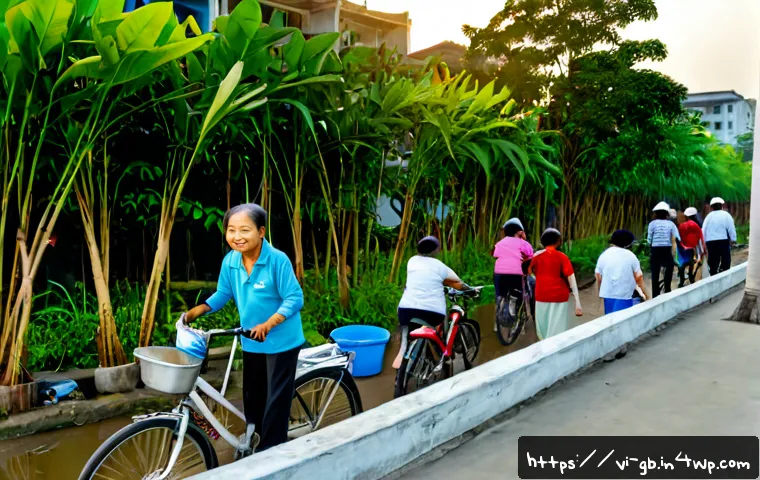 Home 17 탄소중립을 위한 지역 사회의 참여 독려 - Photorealistic community climate action scene in a Vietnamese neighborhood, diverse local residents ...